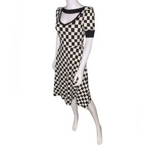 Voodoo Vixen Check Dress Black White Knit Size Medium P2P 17”